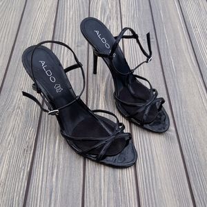 Aldo Black Strappy Open Toe Sandal Heels